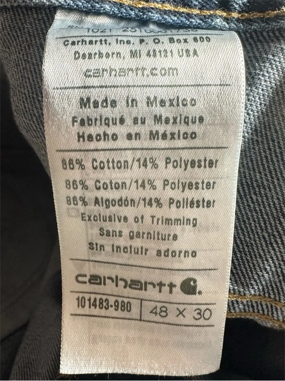 Carhartt Relaxed Fit Mid-Rise Holter Jeans 48 x 30